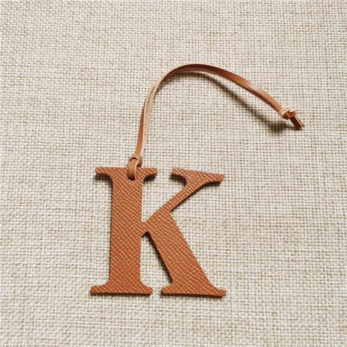 DIY Alphabet A-Z K Luxury Genuine Leather Initial Capital English Letter Keychain Backpack Pendant Ladies Women Bag Charm