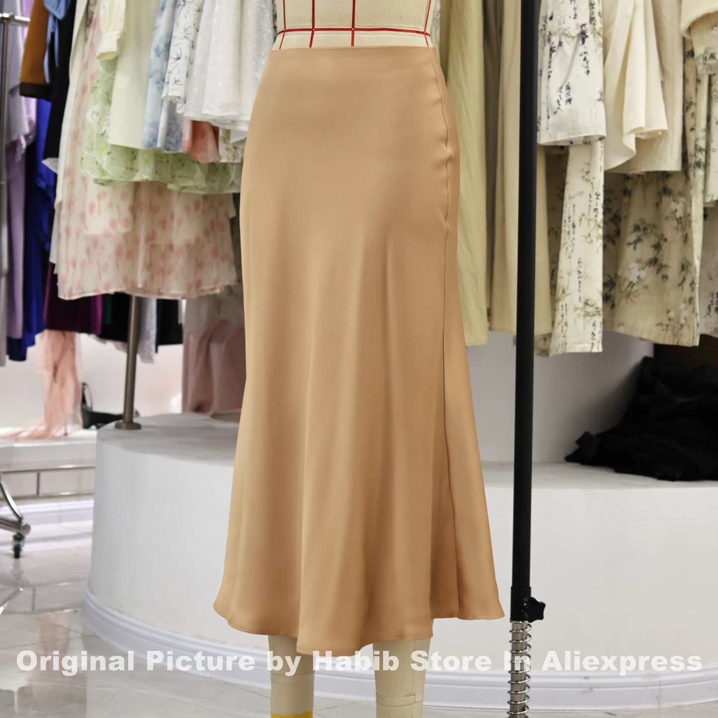 Women Satin Solid Pleated Midi Skirt Vintage Mid Elastic Waist Female Chic Lady Skirts Black Gold Red Satin Skort Beach A Line