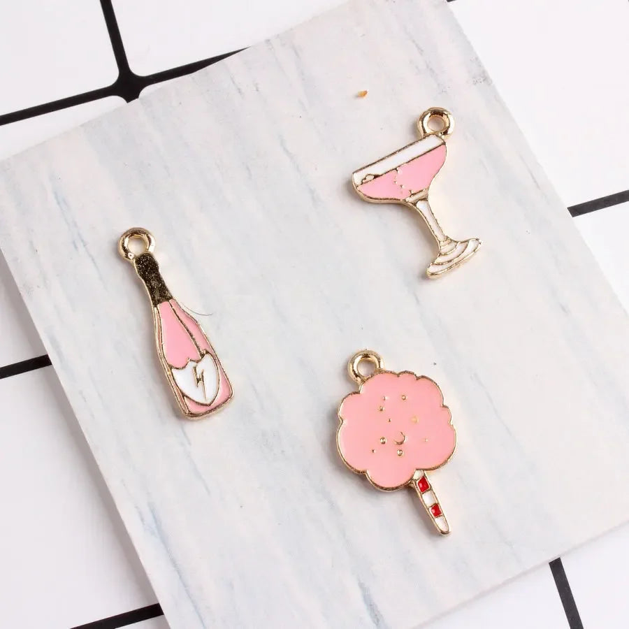 10pcs/pack 14*25mm Cotton Candy Charm Wine Bottle Glass Pendants Alloy Metal Enamel Charms for DIY Jewelry Making Sister Gift