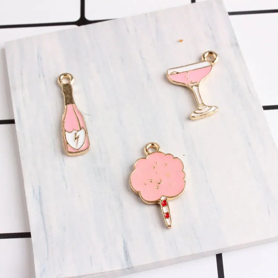 10pcs/pack 14*25mm Cotton Candy Charm Wine Bottle Glass Pendants Alloy Metal Enamel Charms for DIY Jewelry Making Sister Gift