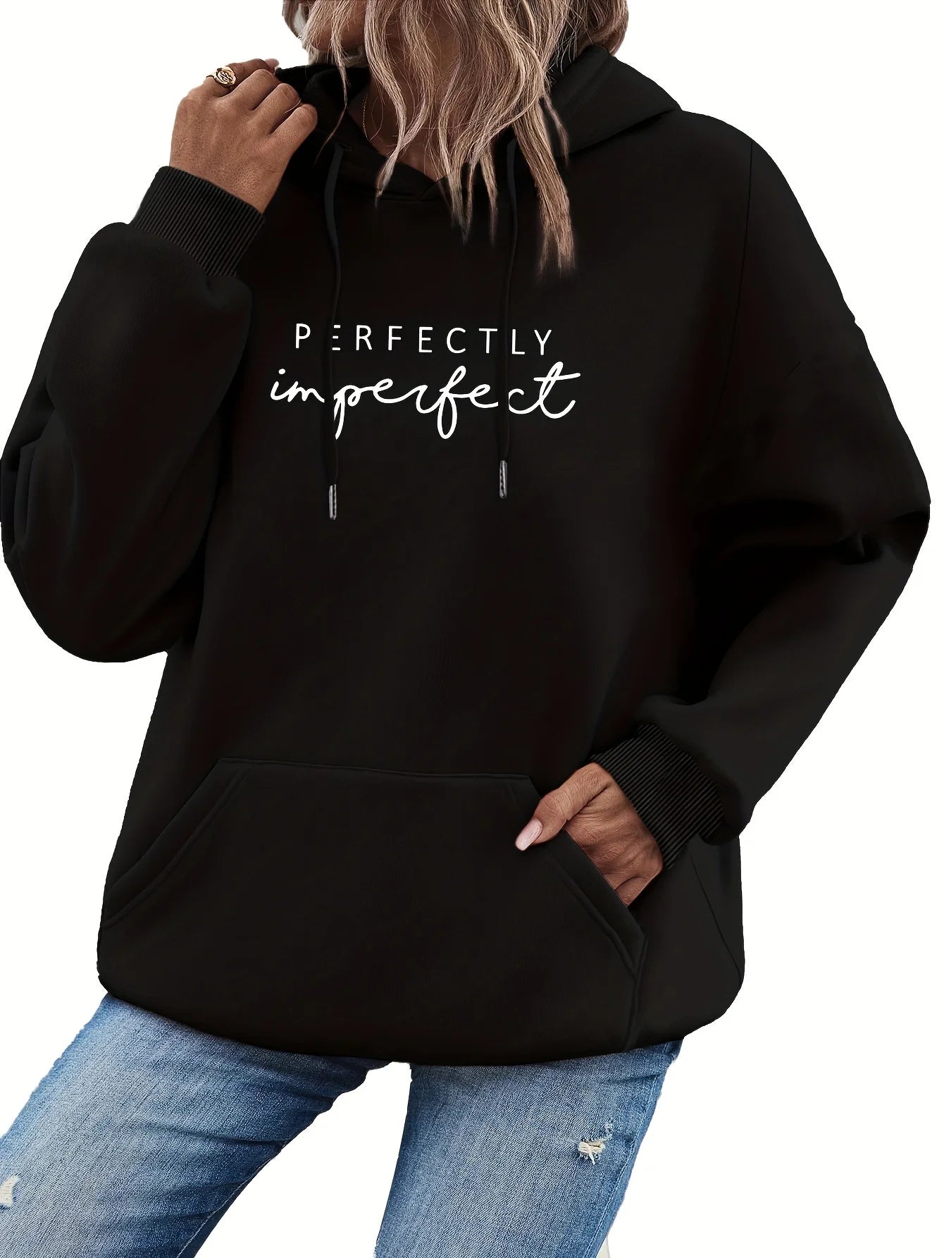 Women's Casual Pullover Hoodie with Letter Print Polyester, Long Sleeve Autumn/Winter Fashion Pullover Sweatshirt