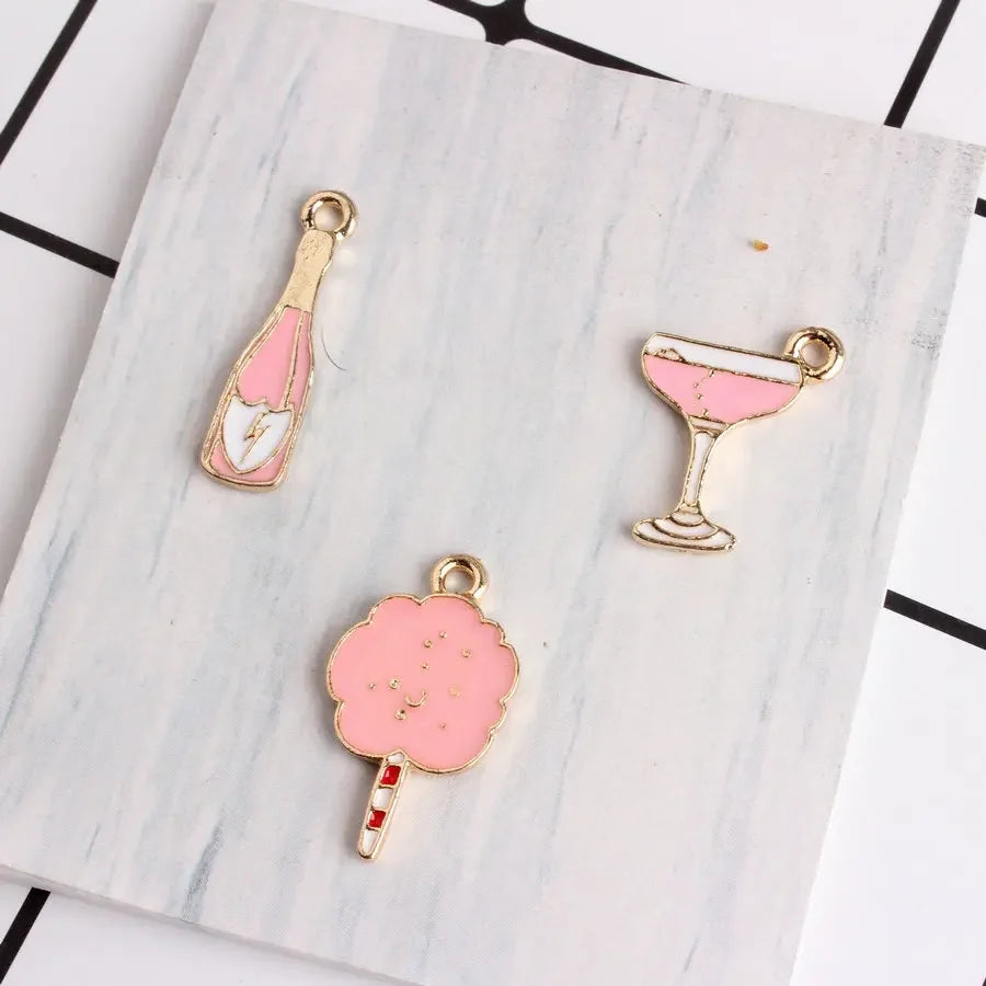 10pcs/pack 14*25mm Cotton Candy Charm Wine Bottle Glass Pendants Alloy Metal Enamel Charms for DIY Jewelry Making Sister Gift