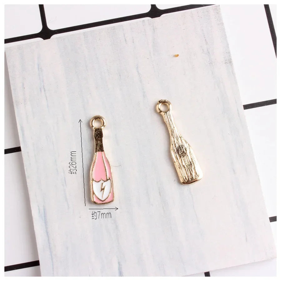 10pcs/pack 14*25mm Cotton Candy Charm Wine Bottle Glass Pendants Alloy Metal Enamel Charms for DIY Jewelry Making Sister Gift