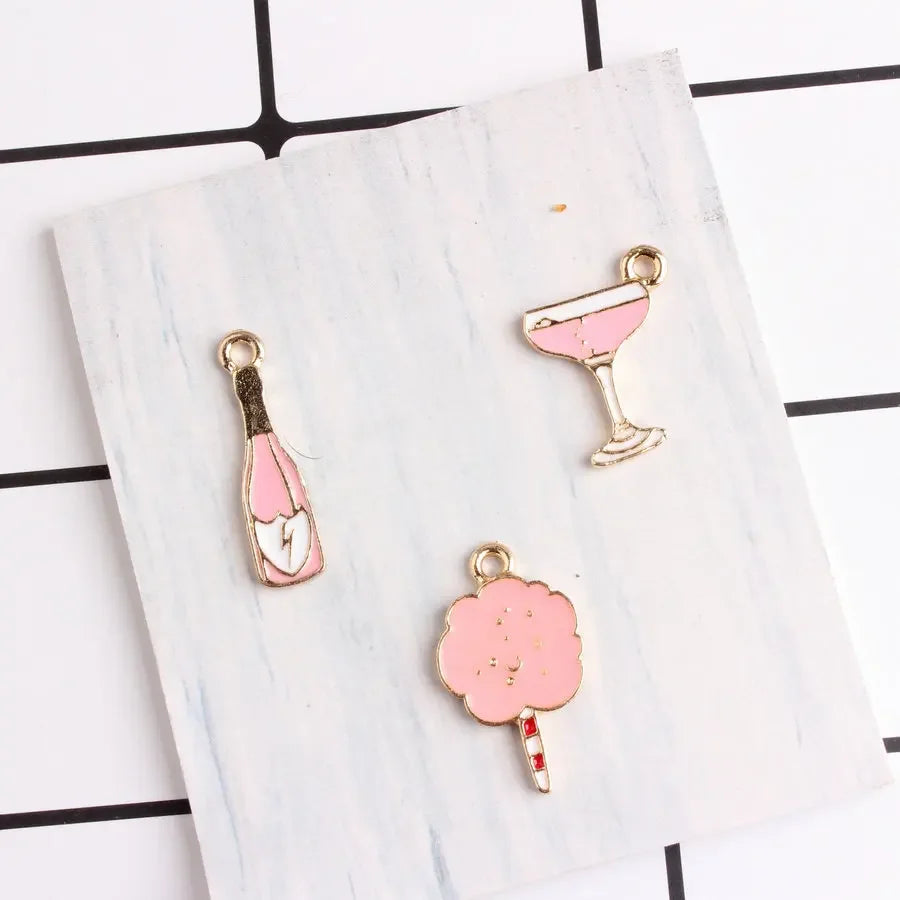 10pcs/pack 14*25mm Cotton Candy Charm Wine Bottle Glass Pendants Alloy Metal Enamel Charms for DIY Jewelry Making Sister Gift