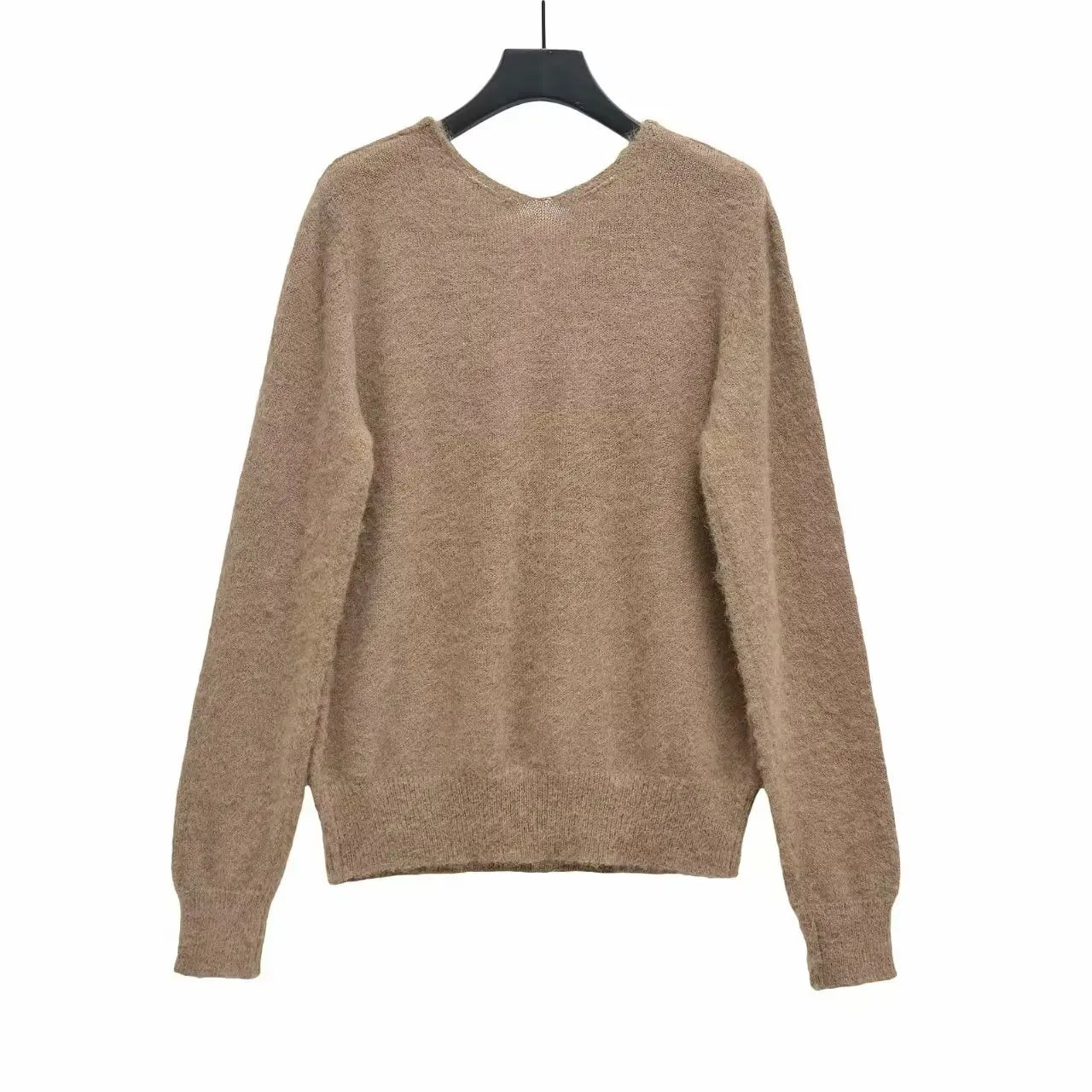 TRAFZA-Women Basic Pullover Sweater V-Neck Mocha Mousse Knitted Sweater New 2025 Fall Winter Minimalist Commuter Picnic Sweater